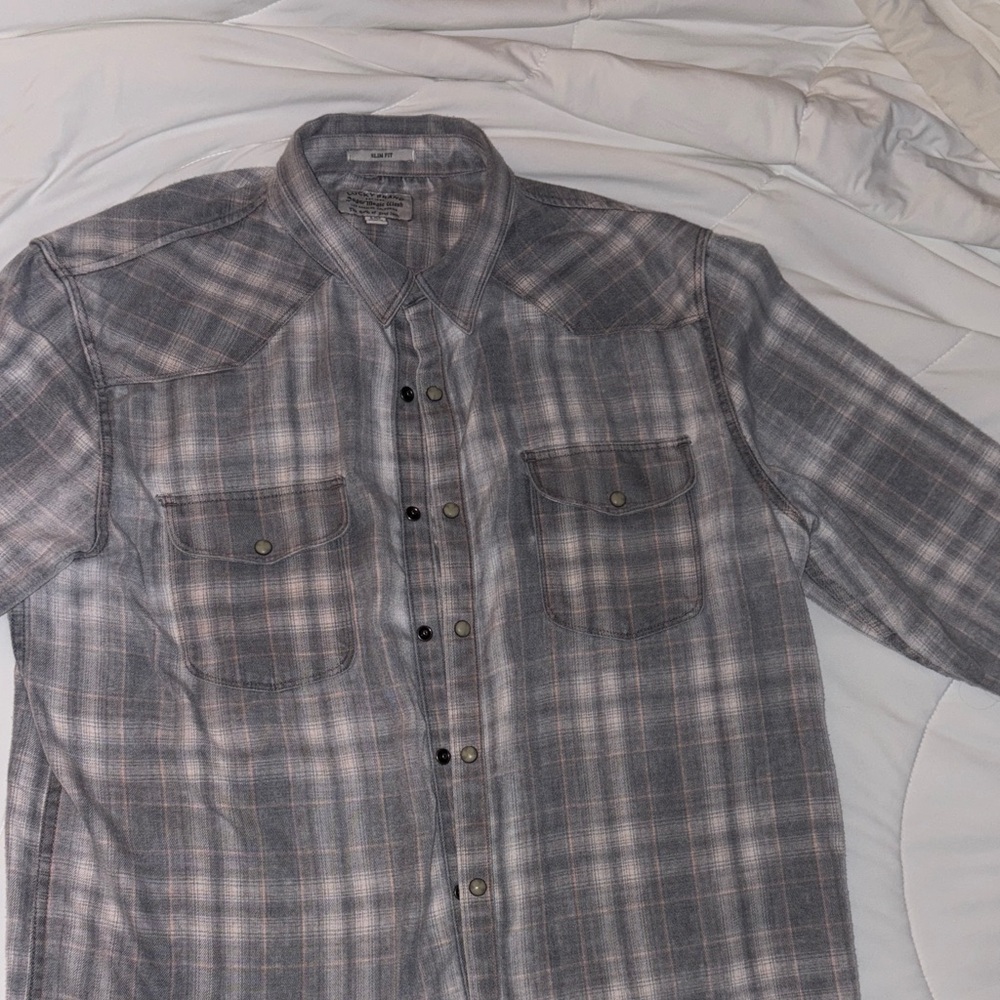 Lucky Brand Gray Plaid Casual Button Down Shirt